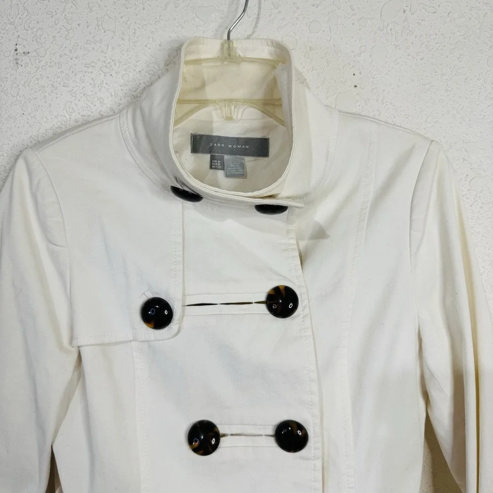 Zara Jacket Bell Sleeve Cream Beige‎ M Woman Cotton Double Breast Buttons Lined